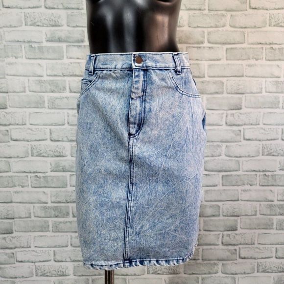 Vintage 90s Cross Towne Womens S Acid Washed Denim High Waisted Pencil Skirt - Picture 1 of 10